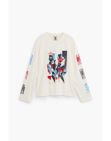 데시구알 빈티지 프린트 크루넥 긴팔 티셔츠 26WMTKX11000 WHITE AND MULTICOLOUR
