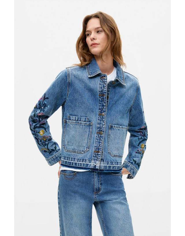 데시구알 데시구알 플로럴 자수 레귤러핏 데님 자켓 26WWED105053 MEDIUM WASHED BLUE 블루 착용컷