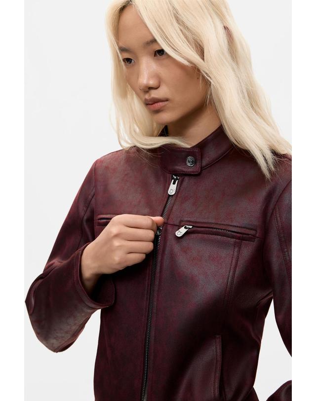 데시구알 데시구알 페이크 레더 바이커 자켓 26WWEW093099 DARK BURGUNDY 레드 착용컷