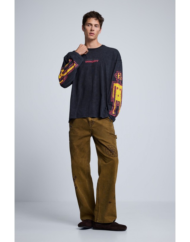 데시구알 데시구알 프린트 면 라운드넥 긴팔 티셔츠 27SMTK142008 DARK GREY 그레이 착용컷