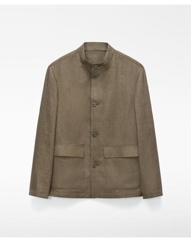 아돌포도밍게즈 유럽산 린넨 하이넥 블레이저 121032481161 KHAKI