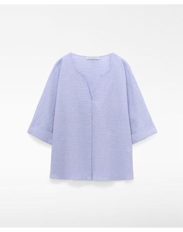 아돌포도밍게즈 코튼 시어서커 브이넥 7부 블라우스 220322885161 LIGHT BLUE