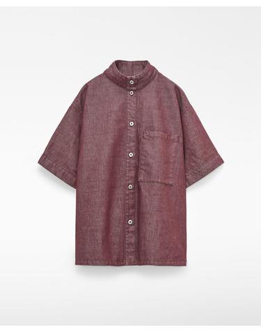 아돌포도밍게즈 밴드 칼라 박시 반팔 데님 셔츠 220152414162 DARK RED
