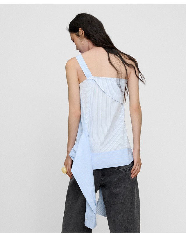 아돌포 도밍게즈 아돌포도밍게즈 아돌포도밍게즈 스트라이프 원숄더 탑 217021447162 WHITE/BLUE STRIPE 블루 착용컷
