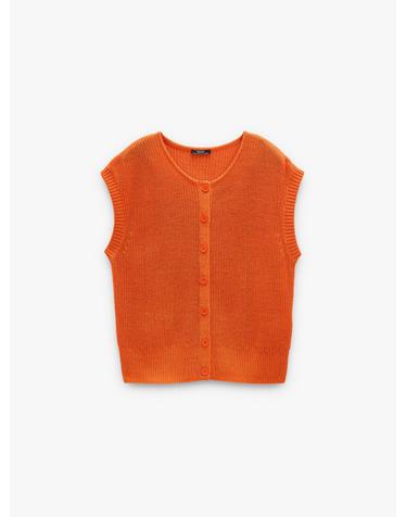 팔포이즈 오렌지 메쉬 니트 버튼 베스트 245028 ORANGE