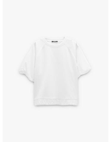 팔포이즈 볼륨 퍼프 소매 코튼 반팔 티셔츠 245092 WHITE