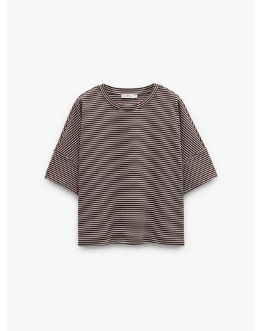 팔포이즈 스트라이프 라운드넥 반팔 티셔츠 249541 BROWN