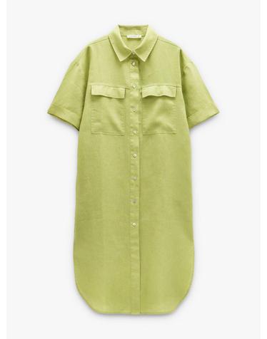 팔포이즈 린넨 반팔 셔츠 미디 원피스 248665 GREEN