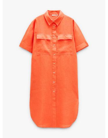 팔포이즈 린넨 반팔 미디 셔츠 원피스 248665 ORANGE