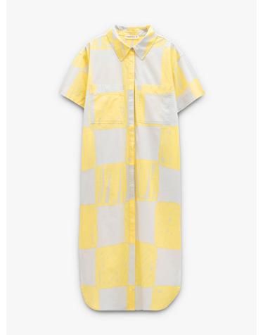팔포이즈 체크 순면 반팔 셔츠 미디 원피스 249523 MULTICOLOR