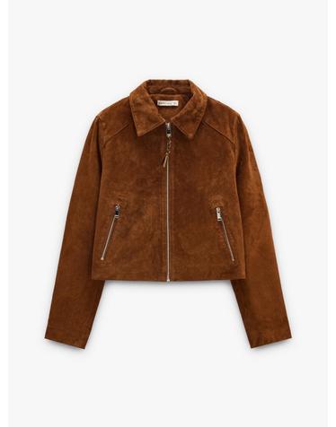 팔포이즈 스웨이드 크롭 집업 자켓 249639 BROWN