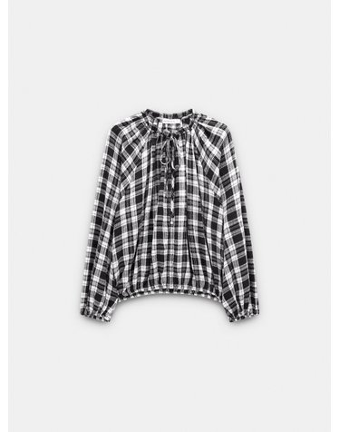팔포이즈 체크 셔링 라운드넥 블라우스 251677 MULTICOLOR
