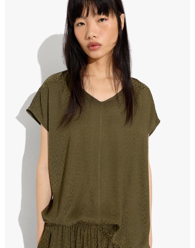 팔포이즈 팔포이즈 프린트 자카드 브이넥 반팔 블라우스 249468 KHAKI 카키 착용컷