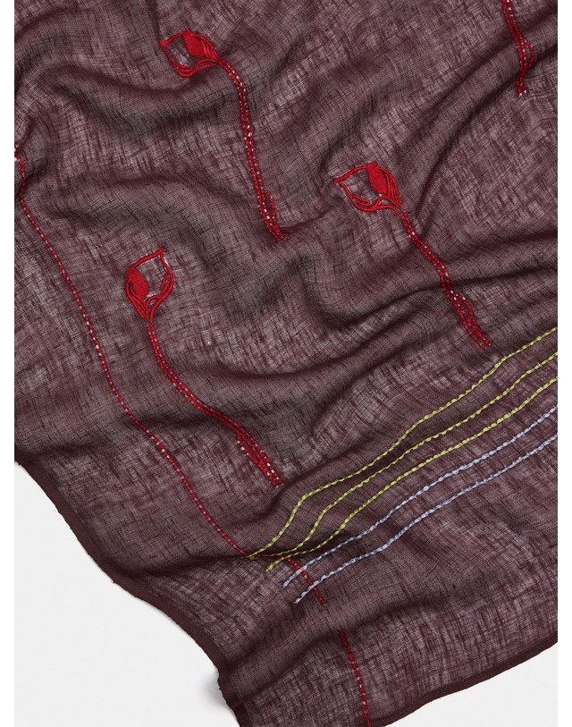 팔포이즈 팔포이즈 자수 디테일 린넨 혼방 스카프 252676 BRICK RED 레드 착용컷