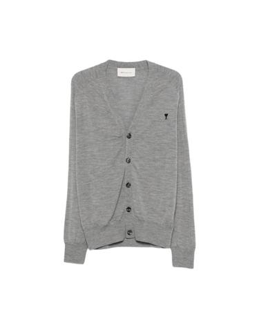[해외직구] 아미 스몰 하트 로고 알렉산드레 마티우시 울 가디건 그레이 블랙 HKC384-KN0039-0504