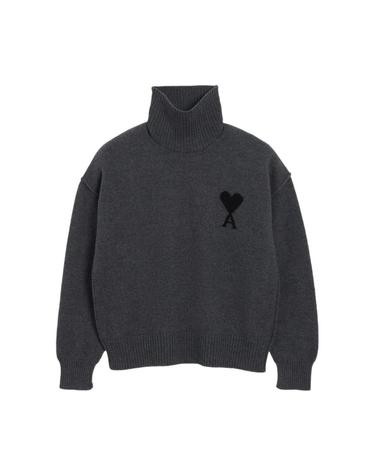 [해외직구] 아미 빅 하트 로고 퍼넬 넥 스웨터 그레이 블랙 UKS839-018-0504