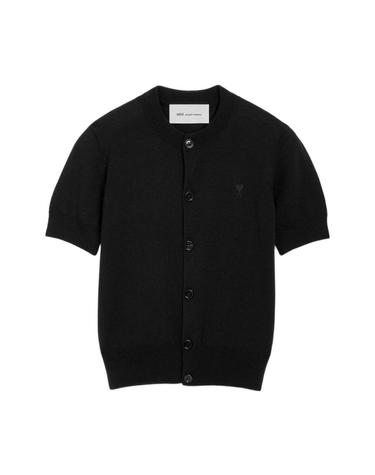 [해외직구] 아미 블랙 울 숏슬리브 가디건 스몰 하트 로고 블랙 FKC401-KN0197-0180