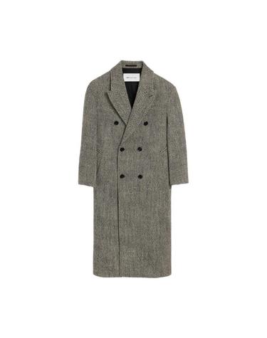 [해외직구] 아미 롱 블랙 더블 브레스티드 울 헤링본 코트 블랙 아이보리 HCO458-WV0214-044