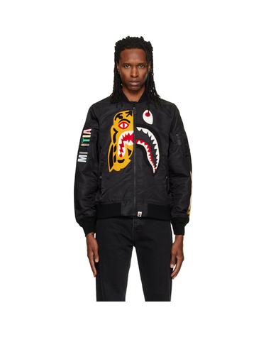 [해외직구] 베이프 점퍼 블랙 타이거 샤크 보머 재킷 262546M180009