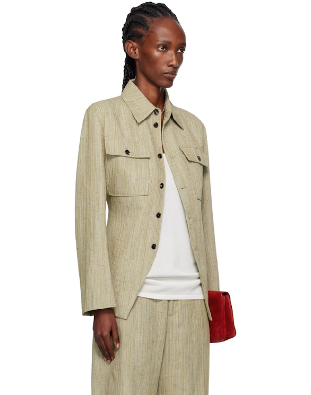 보테가 베네타 보테가베네타 [해외직구] Bottega Veneta 재킷 카키 비스코스 실크 셔츠 재킷 252798F063000 착용컷