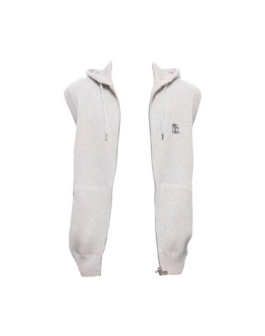 [해외직구] 브루넬로 쿠치넬리 로고 자수 후드 집업 니트 베스트 라이트 그레이 M29200417G-C2719