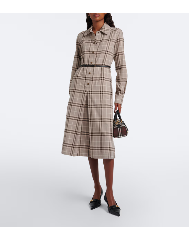 버버리 [해외직구] 버버리 Burberry Check 벨티드 코튼 셔츠 드레스 P01236720 착용컷