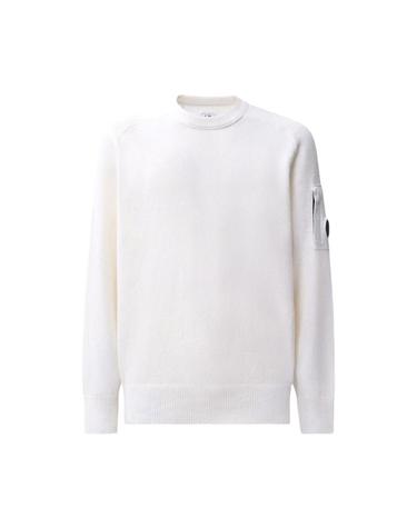 [해외직구] C P  컴퍼니 램스울 렌즈 크루넥 스웨터 거즈 화이트   26FW 21CMKN085A110149A103