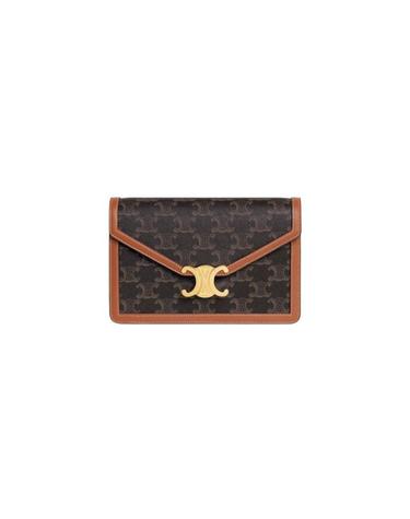 [해외직구] 셀린느 월렛 온 체인 마고 트리옹프 캔버스 카프스킨 탄 10L462DQB-04LU