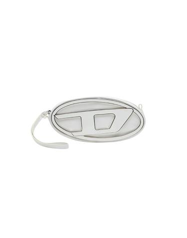 [해외직구] 디젤 1DR 파우치 스몰 레더 크로스바디백 로고 플라크 실버 X08754PR818-T1003