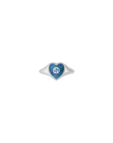 [해외직구] 구찌 하트 링 인터로킹 G 에나멜 실버 라이트 블루 645544-J8410-8183