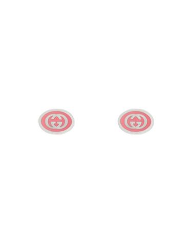 [해외직구] 구찌 인터로킹 G 에나멜 이어링 실버 핑크 에나멜 753485-J8410-5620