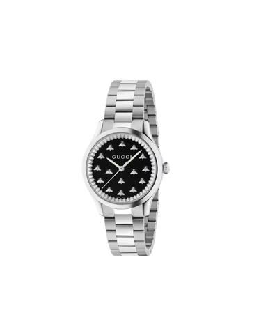 [해외직구] 구찌 G 타임리스 비 쿼츠 32mm 스틸 오닉스 스톤 블랙 YA1265034
