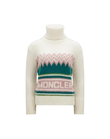 [해외직구] 몽클레르 로고 울 폴로 넥 점퍼 화이트 핑크   23FW I2-093-9F00024-M1241-F05