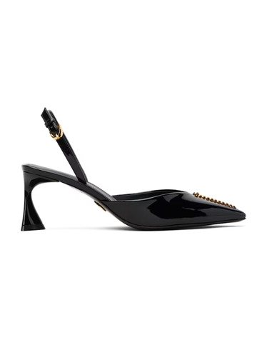 [해외직구] Stella McCartney 힐 블랙 엘사 페이턴트 인조 가죽 슬링백 힐 261471F122000