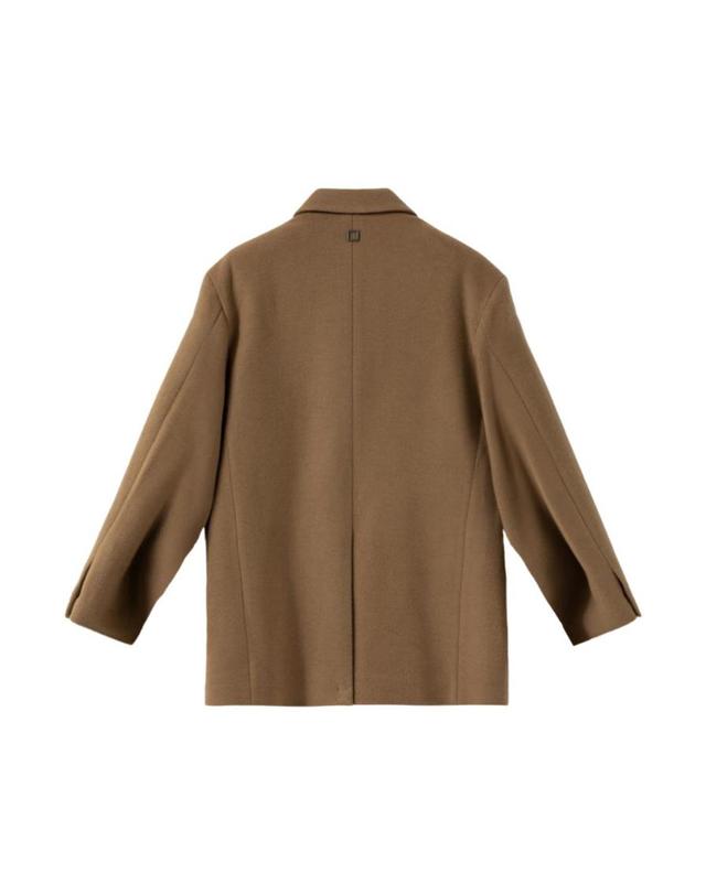우영미 [해외직구] 우영미 더블 하프 코트 카멜 24FW W243HC04921C 착용컷