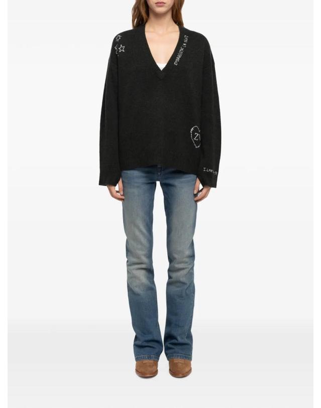 쟈딕앤볼테르 자딕앤볼테르 [해외직구] Zadig&Voltaire 미키즈 인타르시아 니트 V넥 스웨터 KWSW03075 착용컷