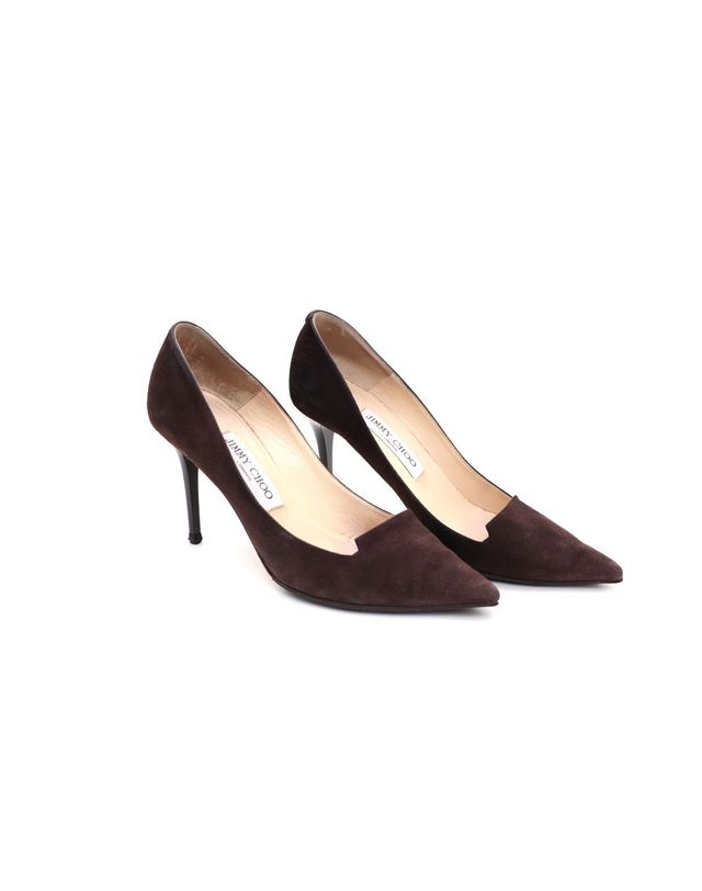 지미추 [중고명품] [중고명품] 지미추 스웨이드 스틸레토 여성 구두 브라운 사이즈 240mm 152753571 착용컷