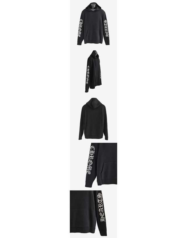 크롬 하츠 [중고명품] [중고명품] 크롬하츠 레터링 로고 블랙 캐시미어 후드티셔츠 사이즈 L 161301220 착용컷
