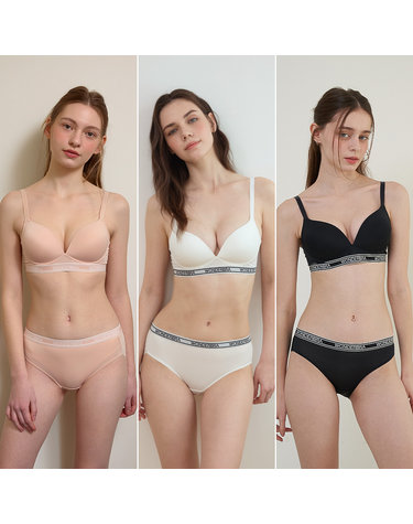 [Wonderbra] 스포츠 아웃밴드 노와이어 브라팬티 6종세트 베이지+화이트+블랙 WBW4M232425A_T