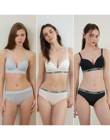 [Wonderbra] 스포츠 아웃밴드 노와이어 브라팬티 6종세트 블루+화이트+블랙 WBW4M222425A_T