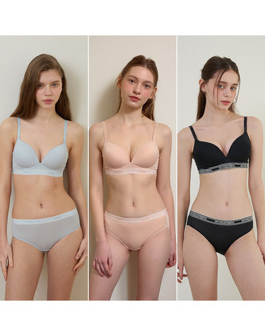 [Wonderbra] 스포츠 아웃밴드 노와이어 브라팬티 6종세트 블루+베이지+블랙 WBW4M222325A_T