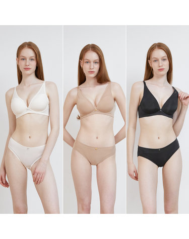[Wonderbra] V넥 노와이어 브라팬티 6종세트 오트밀+샌드베이지+블랙 WBW4N303132_T