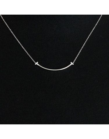 [중고명품] 티파니앤코 18K 화이트 골드 다이아 스몰 T스마일 펜던트 목걸이 사이즈 40cm 157216710