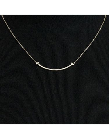 [중고명품] 티파니앤코 18K 옐로우 골드 0.1캐럿 파베 다이아 스몰 T스마일 여성 펜던트 목걸이 사이즈 40.6cm 161100881