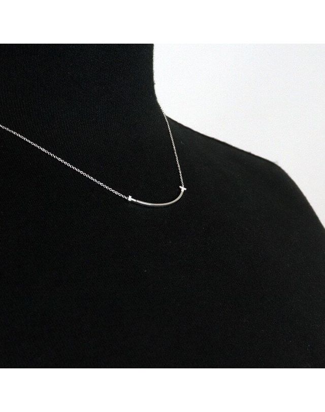 티파니 앤코 [중고명품] [중고명품] 티파니앤코 18K 화이트 골드 다이아 스몰 T스마일 펜던트 목걸이 사이즈 40cm 157216710 착용컷