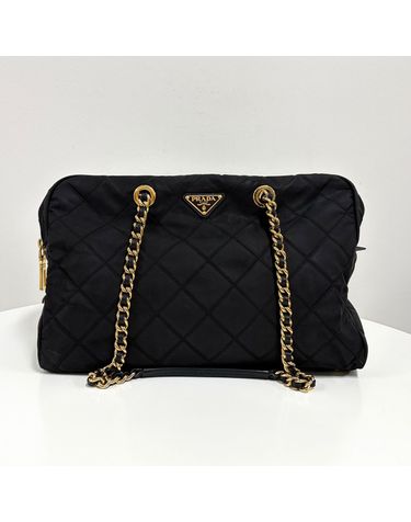 [중고명품] 프라다 삼각로고 퀼팅 체인 숄더백 블랙 161916162