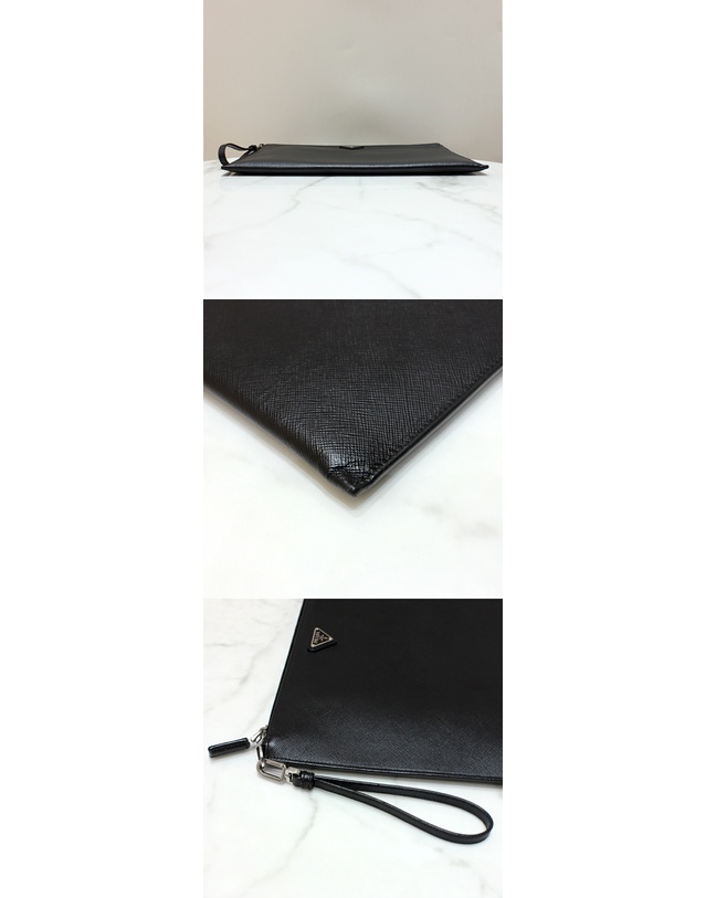 프라다 [중고명품] 프라다 삼각로고 사피아노 레더 파우치 블랙 2NH001 PN9 F0002 159664623 착용컷