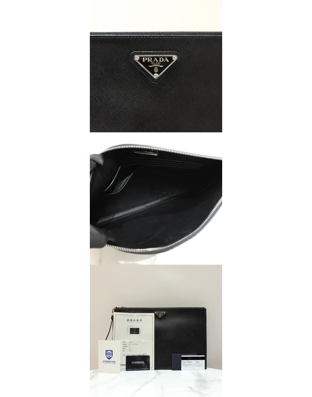 프라다 [중고명품] 프라다 삼각로고 사피아노 레더 파우치 블랙 2NH001 PN9 F0002 159664623 착용컷