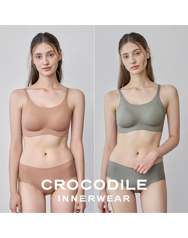 [크로커다일] 소프트 나일론모달 패드일체형 스트랩 브라+팬티 4종세트 토프베이지 세이지카키 CDW5O1920_T