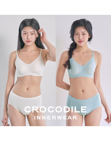 [크로커다일] 소프트 쿨인견 쉘론 패드분리 후크형 브라+팬티 4종세트 오트밀 레트로블루 CDW5N1719_T